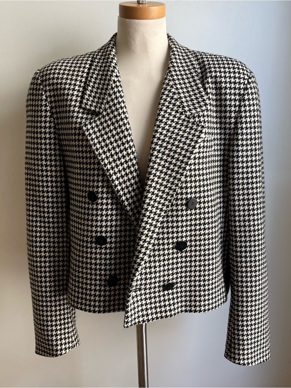 Vintage 80s Liz Claiborne Collection Cropped Jacket Houndstooth Wool Check 14
